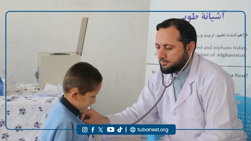 “Pediatric doctors and laboratory technicians conducting health examinations and medical tests for children at Tuba Nest during a full-day healthcare screening program in May 2026.”